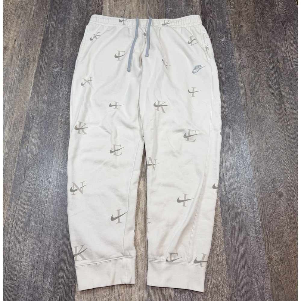 Nike Sportswear Club Fleece Logo Monogram AOP Jogger‎ Pants Cream White Men's XL